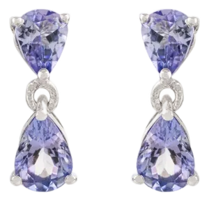 Sterling Silver Pear Cut Blue Sapphire Dainty Drop Earrings by Caratandher- 2 Pieces