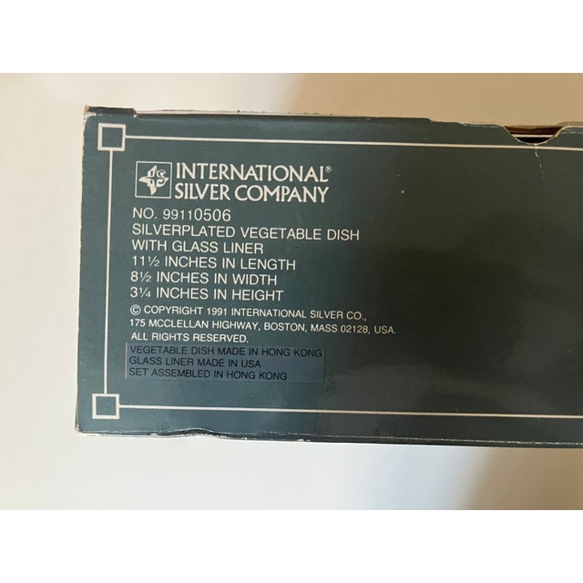 Traditional 1990s New International Silver Vintage 3-Piece Silverplated Vegetable Serving Dish With Lid and Pyrex Glass Liner For Sale - Image 3 of 9