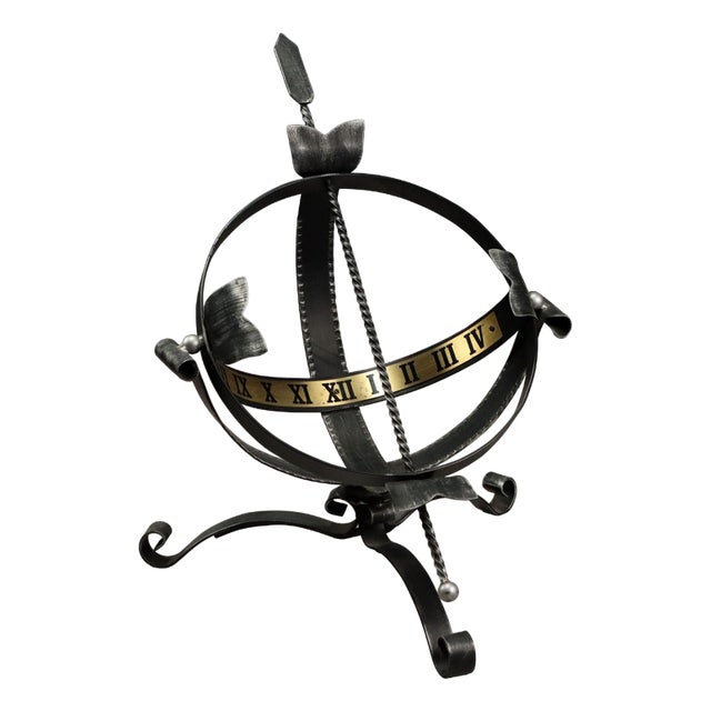 Outdoor Sundial in Wrought Iron with Brass Plate For Sale