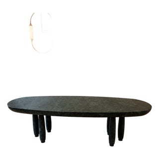 Custom Mgo Stone Classics Green Glazed Lava Stone Oval Dining Table, 106" For Sale