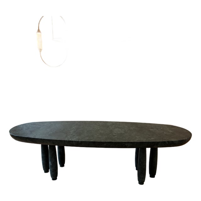 Custom Mgo Stone Classics Green Glazed Lava Stone Oval Dining Table, 106" For Sale