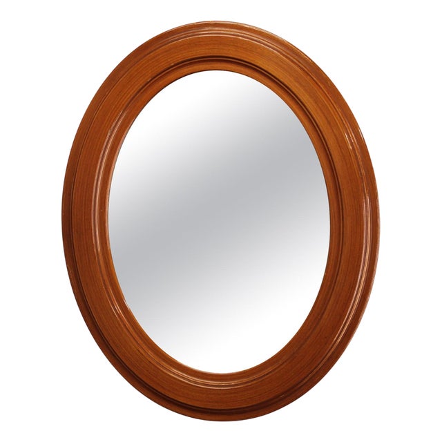 Vintage Italian Oval Wooden Mirror, 1970s For Sale