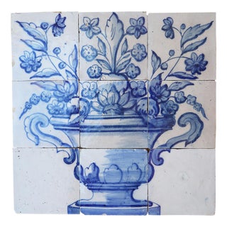 Tile Mural Panel Depicting a Baroque Jardinière With Flowers, Portuguese, 18th Century For Sale