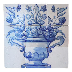 Tile Mural Panel Depicting a Baroque Jardinière With Flowers, Portuguese, 18th Century