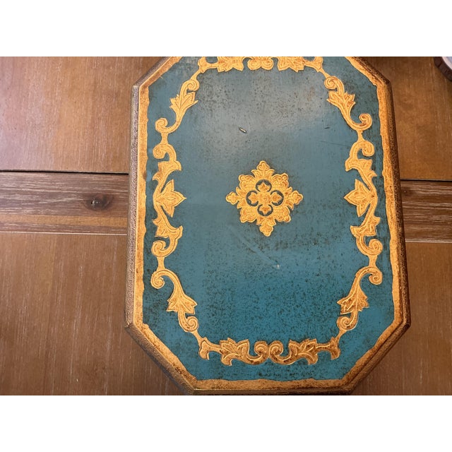1960s Mid 20th Century Italian Florentine Style Teal & Gold Gilt Jewelry Chest - Made in Japan For Sale - Image 5 of 8