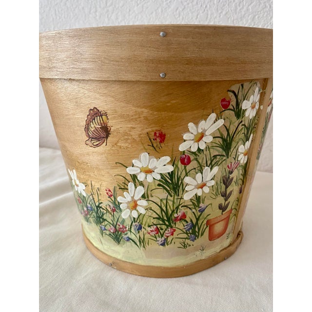 Vintage Indoor Wooden Folk Art Country Cottage Farmhouse Motif Hand-Painted Planter/Basket/Bucket For Sale - Image 11 of 18