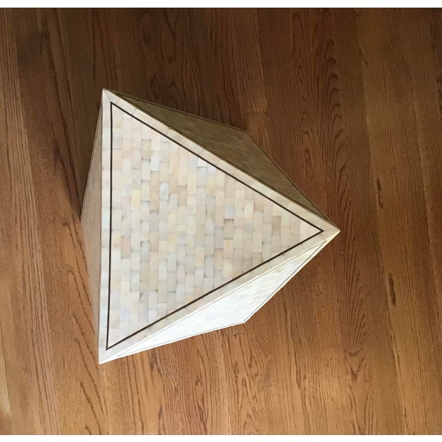 Beautiful accent table Attributed to Maitland Smith, geometric triangular cuts. This table is in exceptional condition, no...