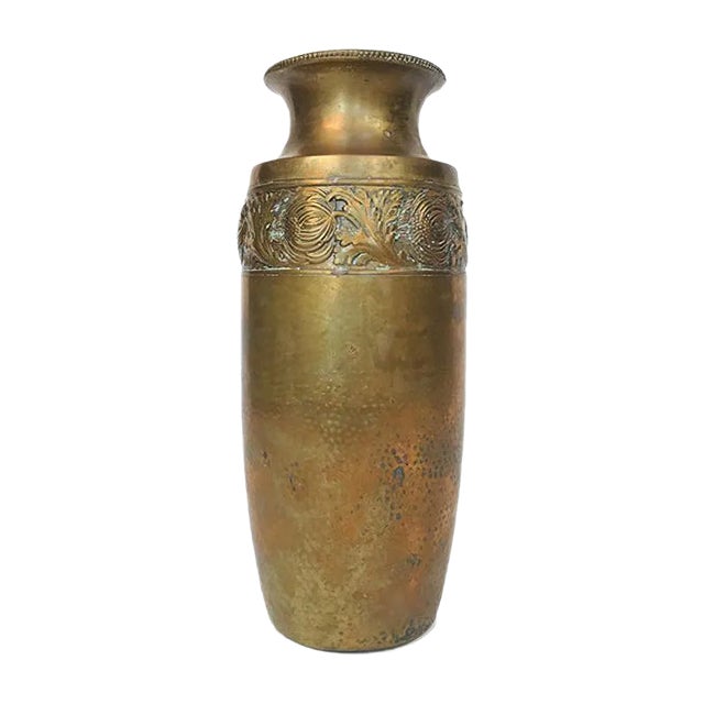 German Art Nouveau Wrought & Hammered Brass Vase from WMF, 1920s For Sale