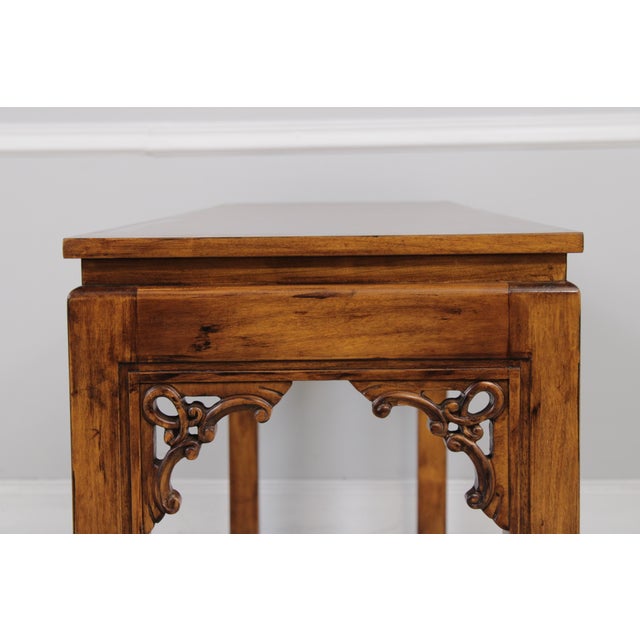 Walnut Finish Long Alter Sofa Table Console For Sale - Image 9 of 13