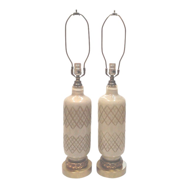 1950’s Gold Murano Lamps Cut Glass Table Lamps Hollywood Regency a Pair For Sale