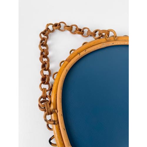 Mid-Century Modern Italian Handcrafted Oval Cane and Bamboo Mirror in the style of Albini, 1960s For Sale - Image 10 of 15