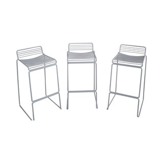 Mid Century White Wire Frame Bar Stools - Set of 3 For Sale