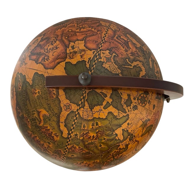 Wood Vintage Italian Old World Globe Bar ~22" Tall Zodiac Signs MCM For Sale - Image 7 of 11