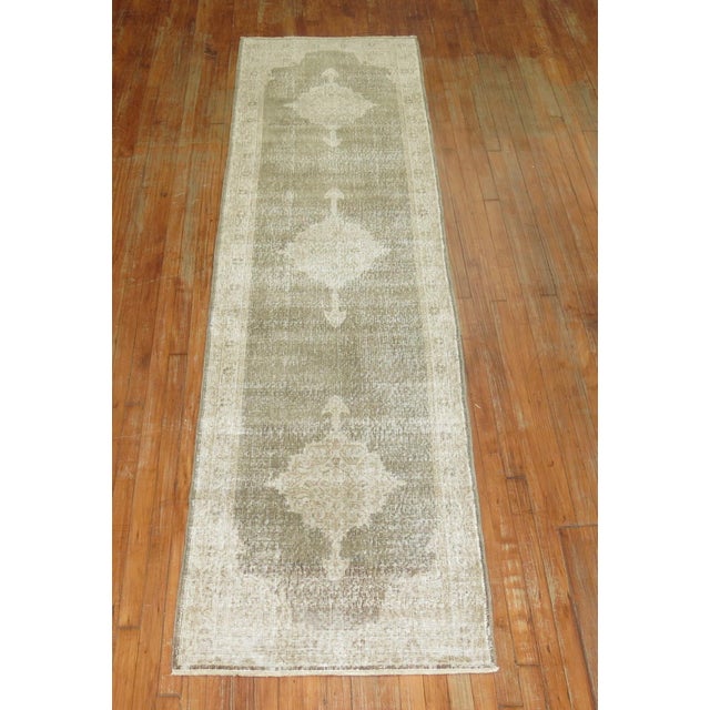 Mid-Century Modern Worn Vintage Zabihi Collection Turkish Gray Runner - 2'8" x 10' For Sale - Image 3 of 7