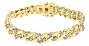 14K Yellow Gold Plated .925 Sterling Silver 3/8 Cttw Diamond Cuban Bracelet (I-J Color, I3 Clarity) - 7.25"