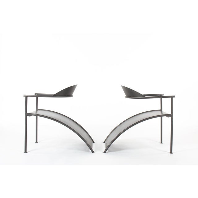 Postmodern Pat Conley II Armchairs in Black Lacquered Steel by Philippe Starck for Xo, 1986, Set of 2 For Sale - Image 3 of 11