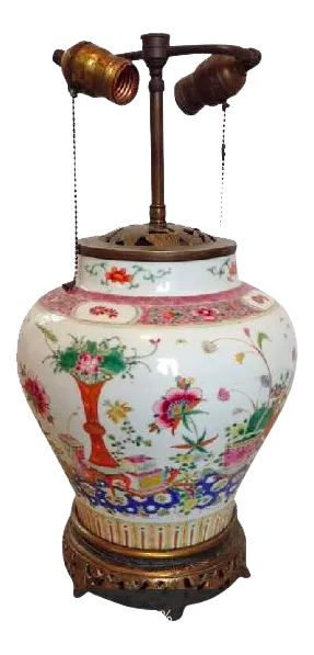 19th Century Famille Rose Porcelain Ginger Jar Lamp