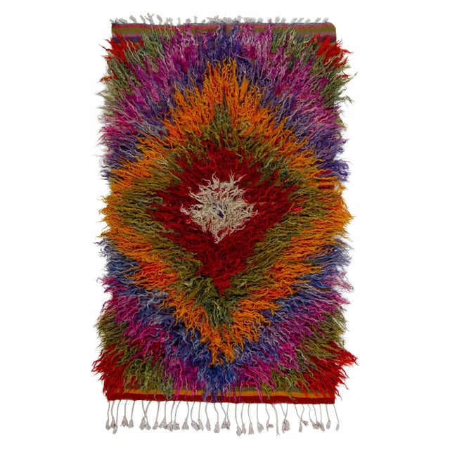 Hand-Knotted Vintage Turkish Tulu Rug in Multicolor Shag Pile by Rug & Kilim For Sale In New York - Image 6 of 6