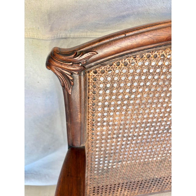 Brown Early 20th Century French Style Walnut and Cane Lounge Chair For Sale - Image 8 of 10