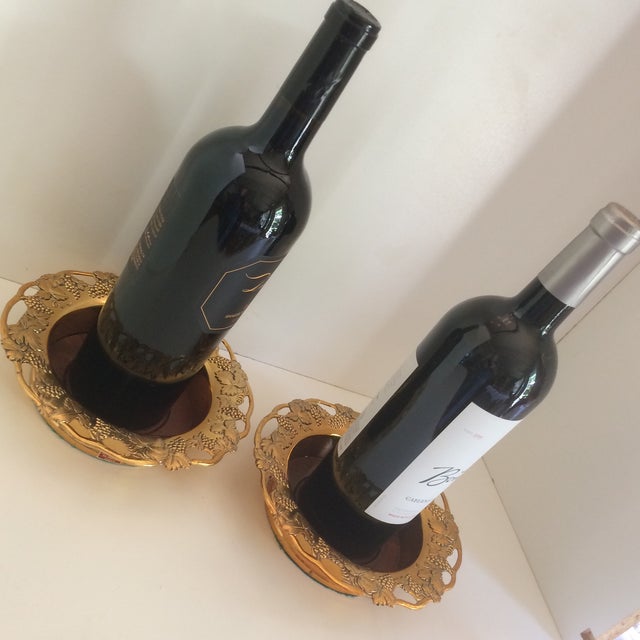 Gold Tuscan Style Wood Bottom Wine Bottle Coasters Set Of 2 Chairish