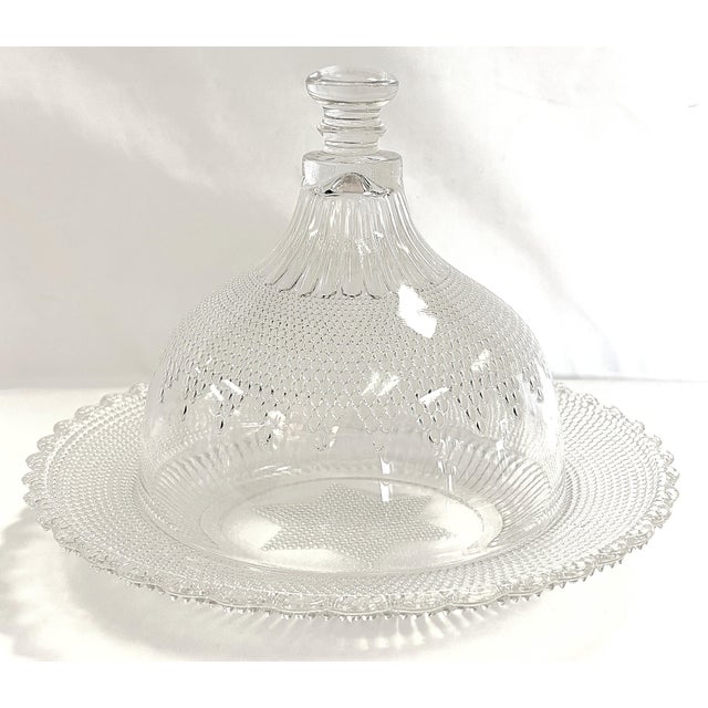 Shabby Chic C1877 Campbell & Jones Victorian Beaded Pattern Glass Dome Cheese Server For Sale - Image 3 of 14