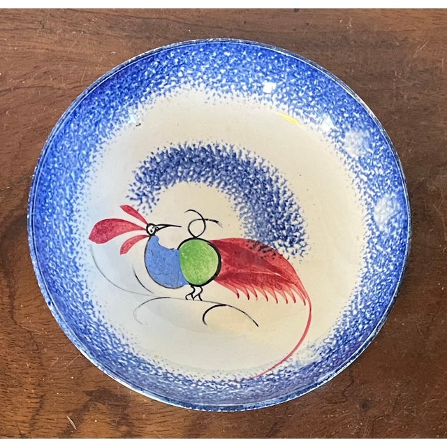 Early 19th Century Antique 19th Century Hackwood Peafowl Blue Spatterware Saucer Dish For Sale - Image 5 of 10