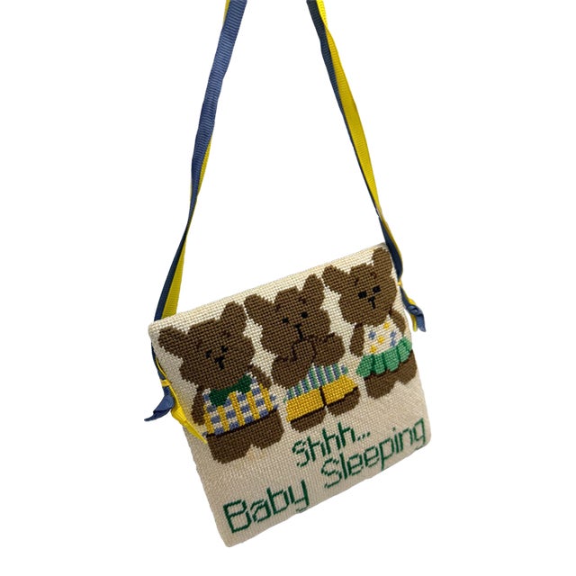 Handmade Needlepoint “Shhh… Baby Sleeping” Teddy Bear Door Sign For Sale