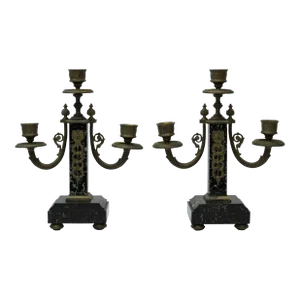 French Empire Style Brass & Marble Candelabra's