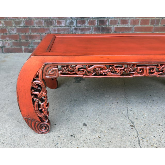Burnt Orange Mid-20th Century Chinoiserie Kang Table - Newly Painted For Sale - Image 8 of 11