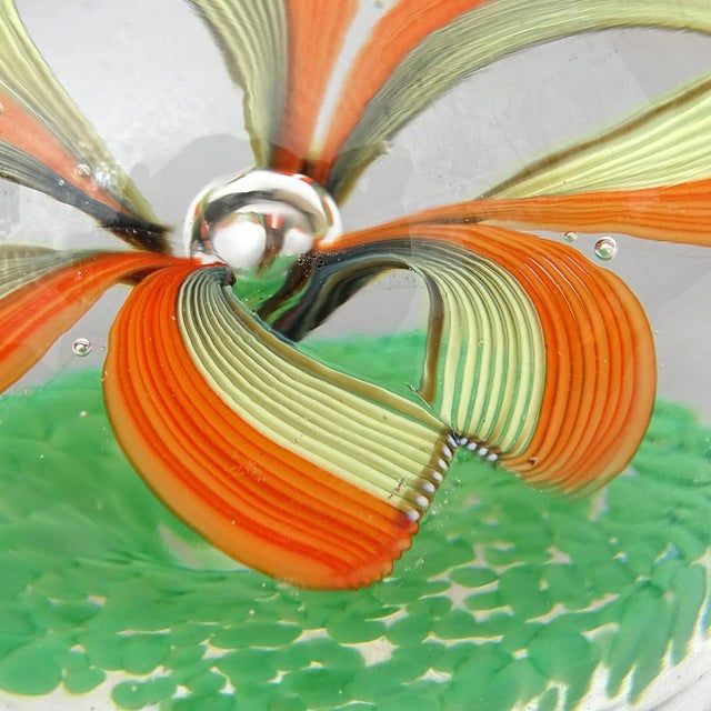 Glass Vintage Murano Fratelli Toso Green Orange Millefiori Flower Italian Art Glass Paperweights - Set of 3 For Sale - Image 7 of 10