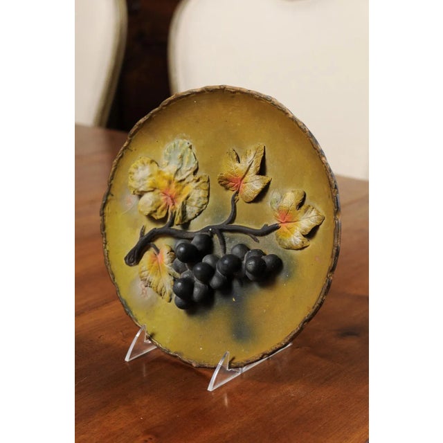 Ceramic French 20th Century Wall Hanging Pottery Plate with Black Grapes Motifs For Sale - Image 7 of 11