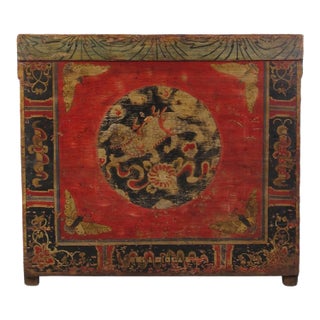 Late 19th Century Hand Painted Circle of Mystic Bird Antique Gansu Tibetan Cabinet 2 For Sale