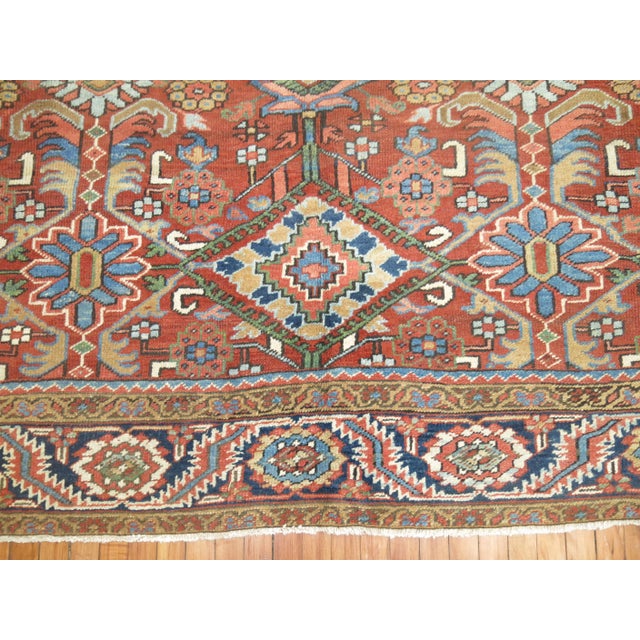 Orange Early 20th Century Square Antique Heriz Rug, 8'11'' X 10'8'' For Sale - Image 8 of 12