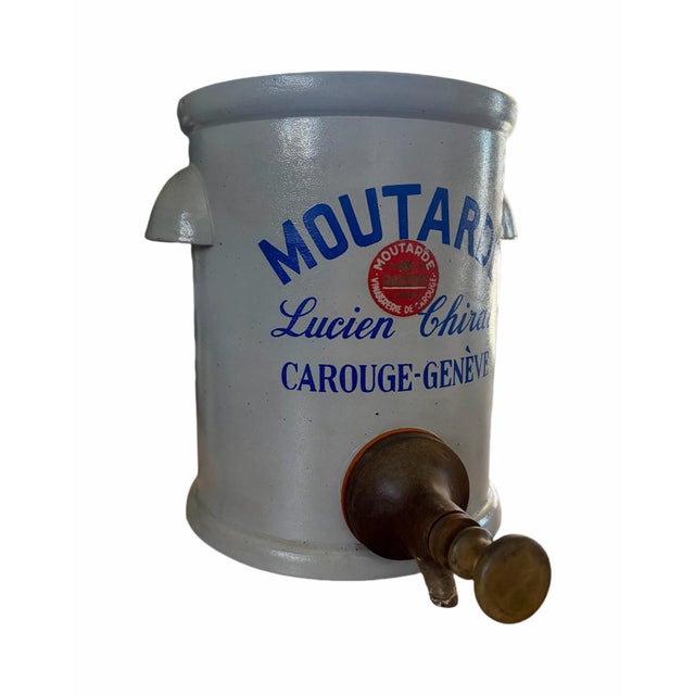 Vintage Lucien Chirat Carouge-Genève Mustard Dispenser Crock For Sale - Image 9 of 10