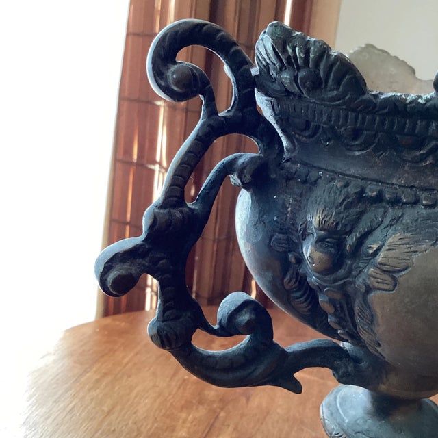Metal Antique 18th Century Brass Bronze French Style Goblet Urn Vase or Planter Ornate Loving Cup Anita Speedo Design For Sale - Image 7 of 13