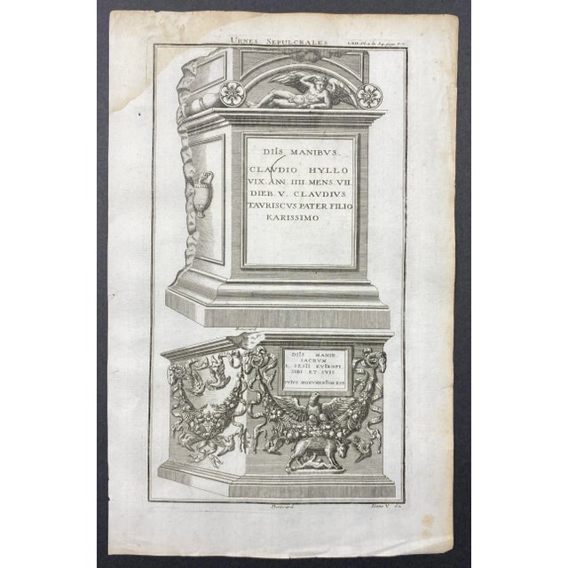 18th century Italian sepulcher, grave stone and tomb carving engraving.