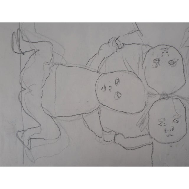 Children Dancing Drawing by Tsuguharu Foujita, 1950, in Good conditions. Designed 1950 to 1959