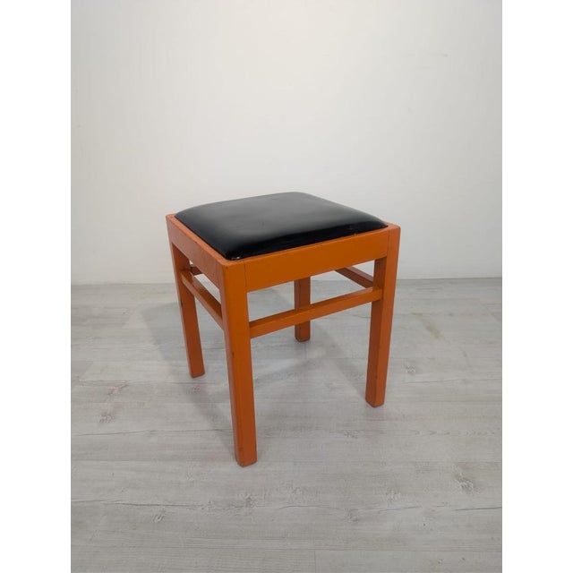 Vintage Orange Pouf in Black Faux Leather, 1950s For Sale - Image 4 of 12