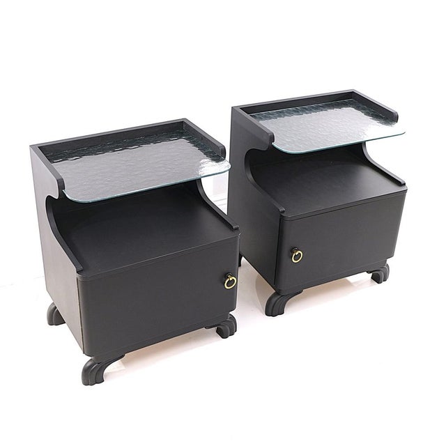 Swedish Art Deco Nightstands with Glass Tops, 1930s, Set of 2 For Sale - Image 6 of 7