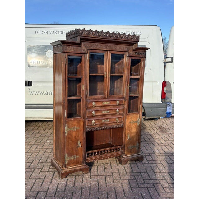 French Arts & Crafts Walnut Bookcase with Fitted Shelves and Drawers For Sale - Image 3 of 17