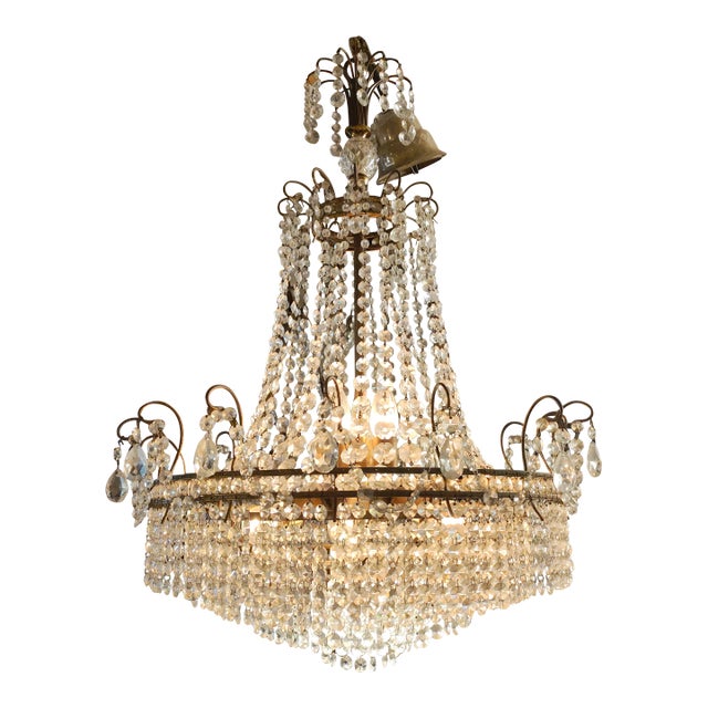 19th Century French Napoleon III Empire Crystal Basket Chandelier For Sale