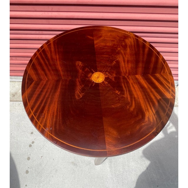 Vintage Round Inlaid Crotch Burl Mahogany Side Table For Sale - Image 4 of 9