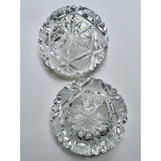 Vintage Pair of Bohemian Clear Cut Lead Crystal Ashtrays For Sale - Image 11 of 16
