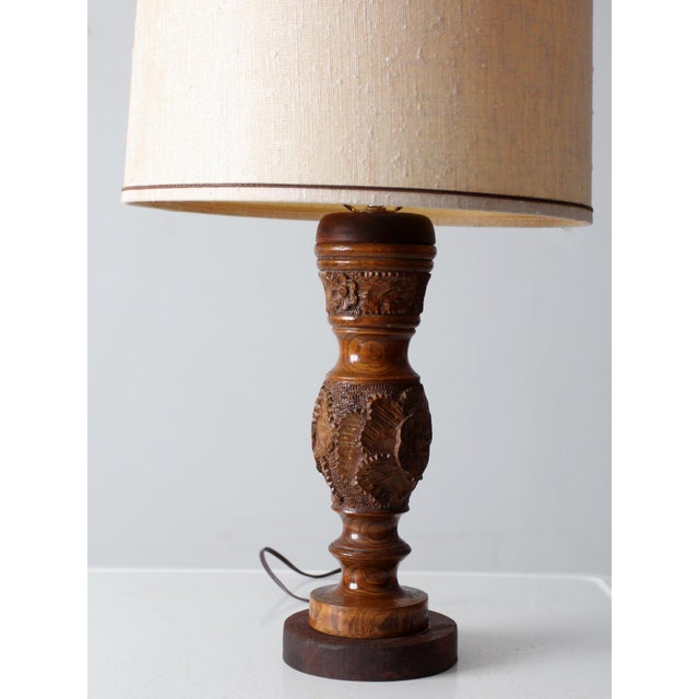Mid 20th Century Vintage Floral Carved Table Lamp For Sale - Image 5 of 11