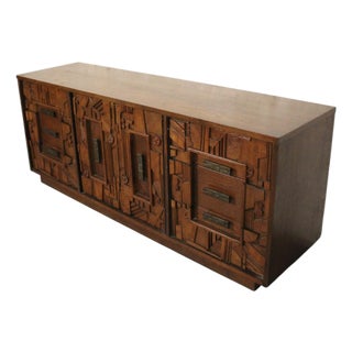 Brutalist Mid-Century Triple Dresser by Lane Furniture's "Pueblo" Series, Atrributed For Sale