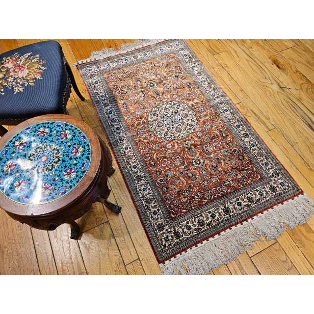 Vintage Turkish Hereke Silk Rug, Hand-Knotted Garden Design, Copper Red, 3' x 5' For Sale - Image 10 of 10