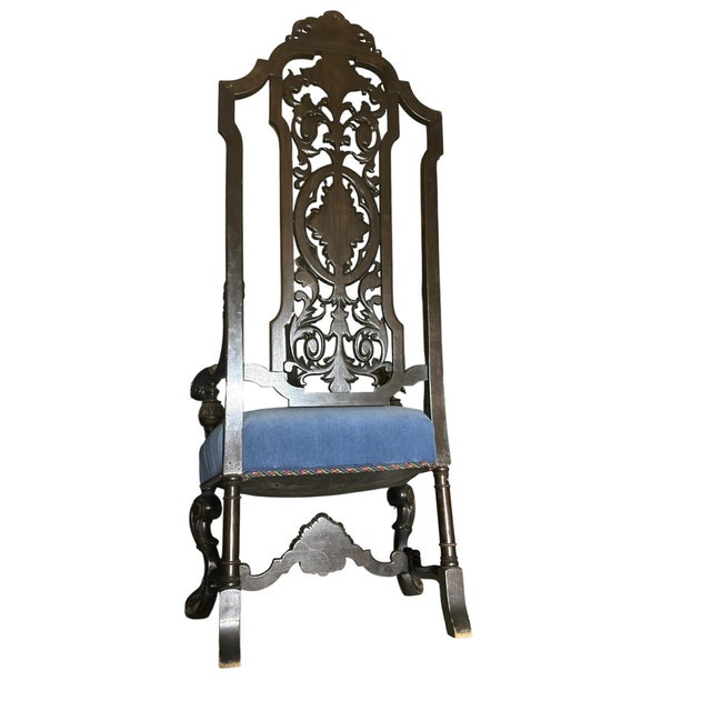 Antique Baroque Heavily Carved Walnut Hacienda Chair - 19th Century - 29" X 24" X 48" For Sale In Saint Louis - Image 6 of 7