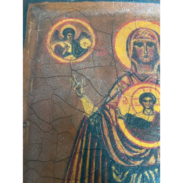 Antique Hand Painted Virgin Mary, Our Lady of the Sign, Mary With Christ Child, Panagia Faneromeni of Yaroslavl, Madonna of the Sign, Religious Art For Sale - Image 4 of 18