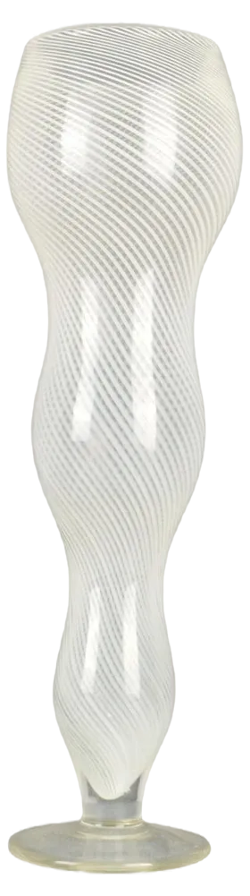 Tall Mezza Filigrana Footed White Murano Vase, 1960s