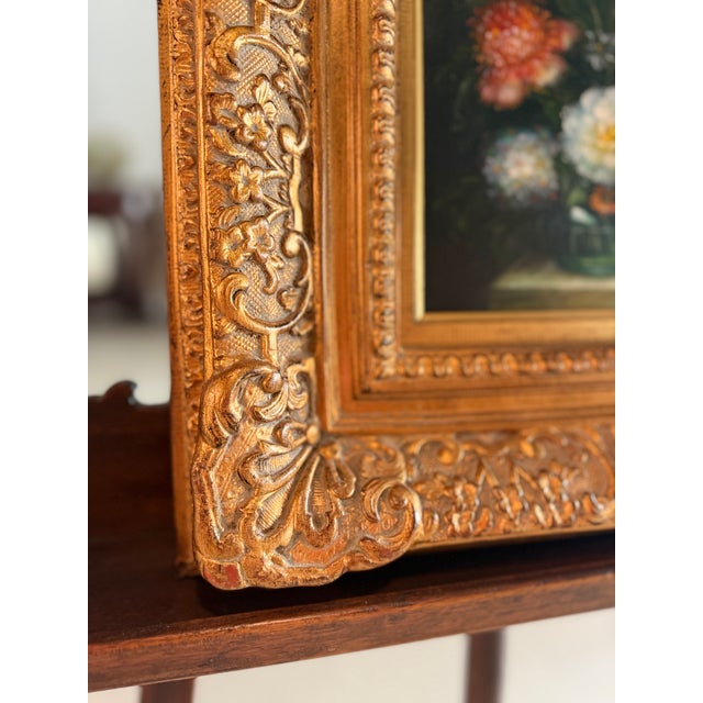 Framed, Signed Oil on Canvas Painting of Floral Still-Life For Sale - Image 9 of 11